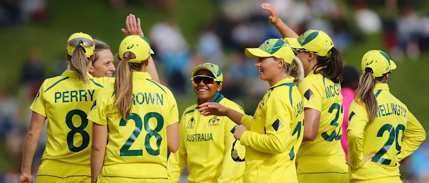 Australia celebrates with teammates.