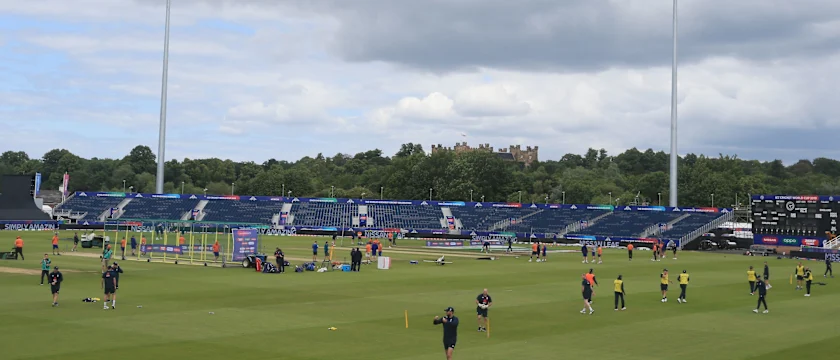 England's squad gather during a training session at the Riverside Ground, in Chester-le-Street, northeast England, on July 2, 2019, ahead of their 2019 Cricket World Cup group stage match against New Zealand.
