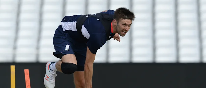 England bowler Mark Wood bowls during training