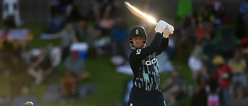 Jason Roy of England hits runs during the 1st One Day International match between South Africa and England at Mangaung Oval on January 27, 2023 in Bloemfontein, South Africa.