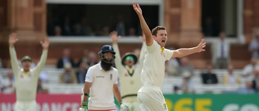 Hazlewood appeals for Moeen Ali's wicket in the 2015 Ashes Test at Lord's