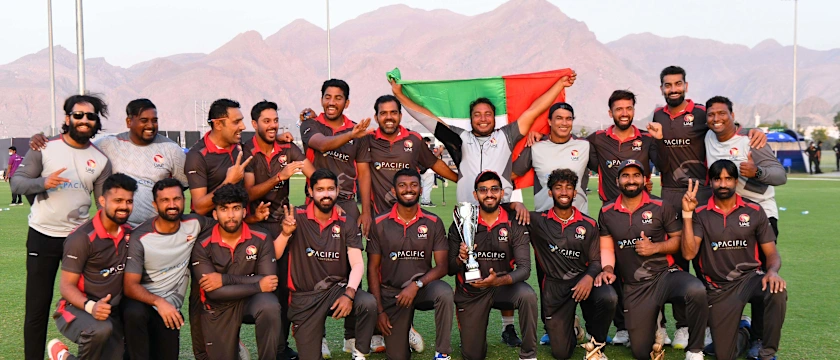 UAE celebrate their victory against Ireland