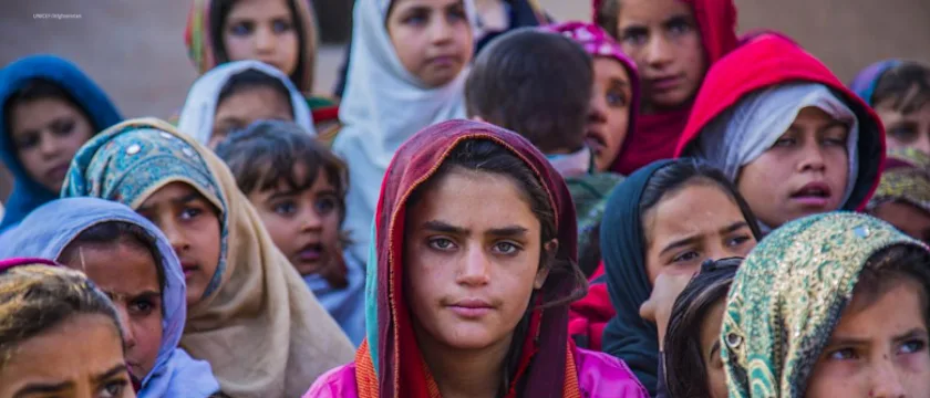 Saima, 12, lives with a disability but has found care and support at a Unicef child-friendly space in Nangarhar province, eastern Afghanistan.