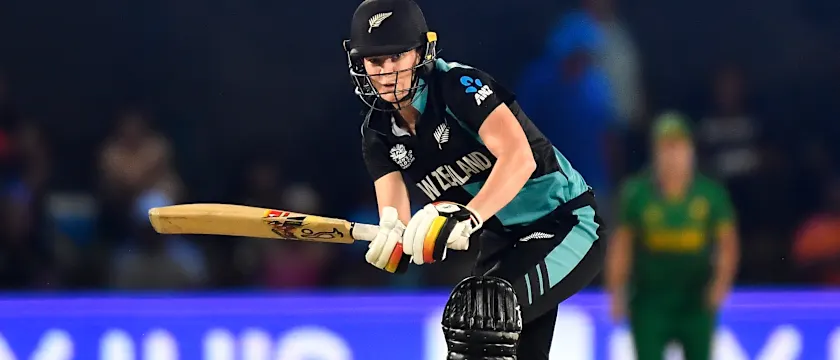 Maddy Green of New Zealand during the ICC Women's T20 World Cup match between South Africa and New Zealand at Boland Park on February 13, 2023 in Paarl, South Africa.