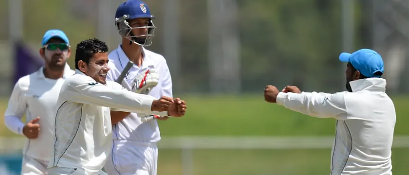 Afghanistan bowler Zahir Khan celebrates after dismissing JJ Smit