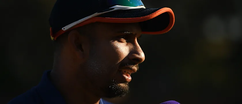 Dasun Shanaka of Sri Lanka is interviewed prior to the ICC Men's Cricket World Cup Qualifier Zimbabwe 2023 Super 6 match between Zimbabwe and Sri Lanka at Queen’s Sports Club on July 02, 2023 in Bulawayo, Zimbabwe.