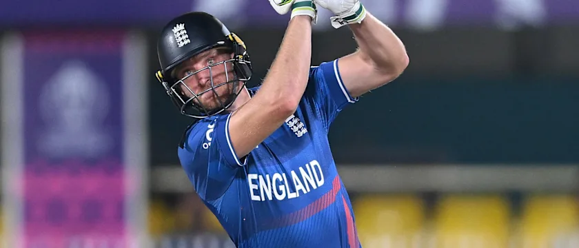 Jos Buttler of England bats during the ICC Men's Cricket World Cup India 2023 warm up match between England and Bangladesh