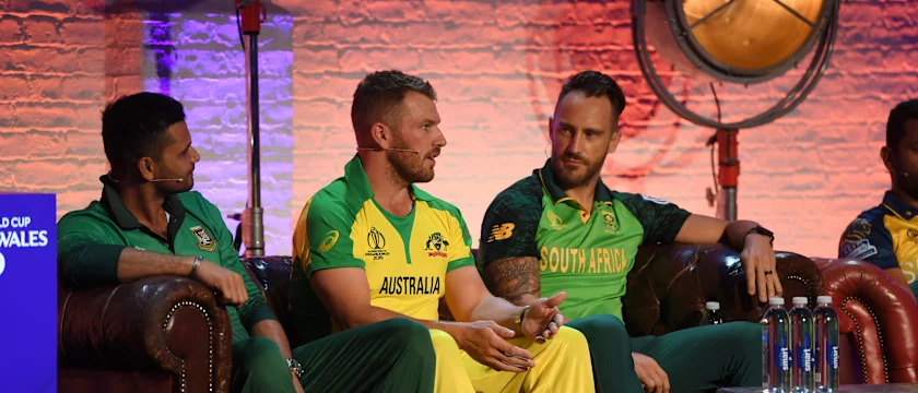 Mashrafe Mortaza, Aaron Finch and Faf du Plessis, ICC Captain's Media Day, May 23 2019