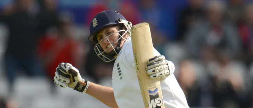 Joe Root brings up his maiden Test century.