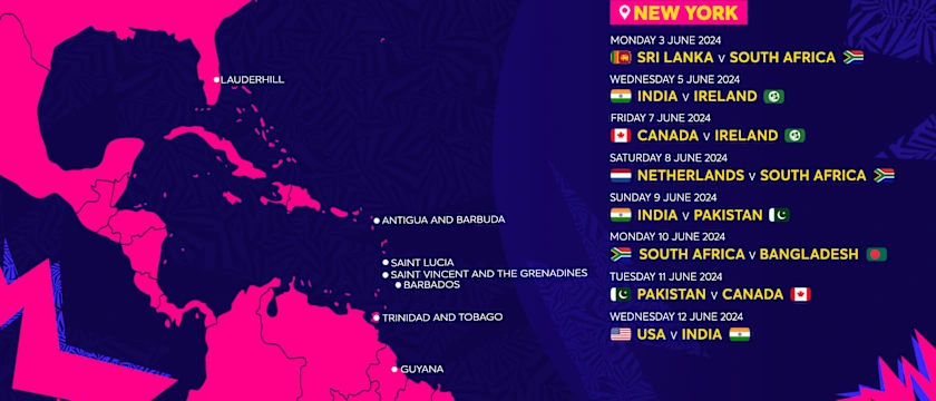 Fixtures hosted by New York at the ICC Men's T20 World Cup 2024