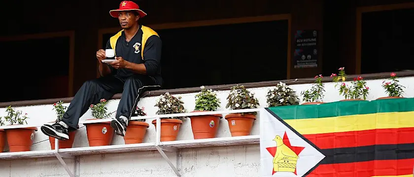 Makhaya Ntini watches the ICC Twenty20 World Cup Round 1 Group B match between Zimbabwe and Afghanistan