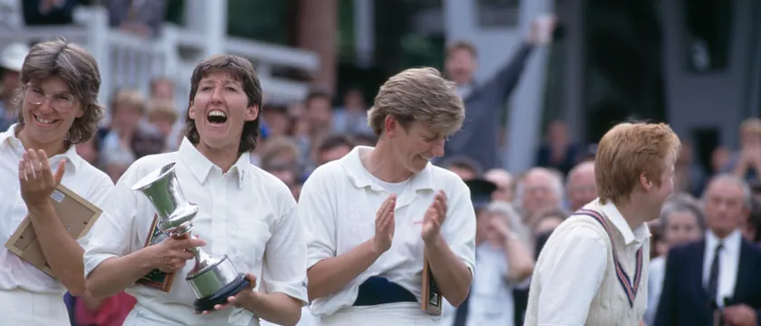 Carole Hodges (left) won the Women's World Cup in her final ODI match.