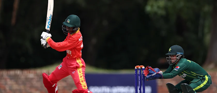 Kelis Ndhlovu of Zimbabwe plays a shot during the ICC Women's U19 T20 World Cup 2023 match between Zimbabwe and Pakistan at North-West University Oval on January 19, 2023 in Potchefstroom, South Africa.