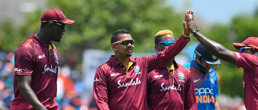 Sunil Narine finished with figures of 2/14 on his return to international cricket