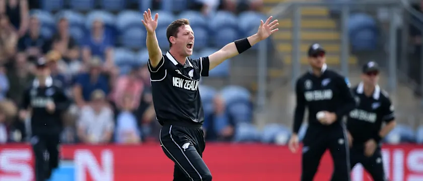 Matt Henry celebrates a wicket against Sri Lanka in Cardiff at the 2019 ICC Cricket World Cup