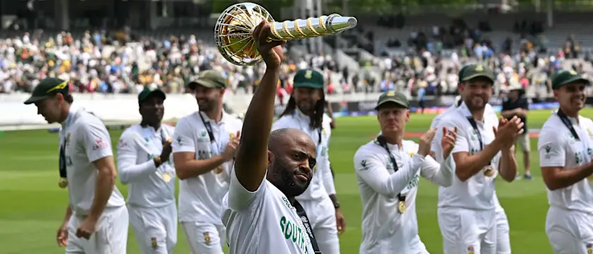 Temba Bavuma hoists the ICC World Test Championship mace