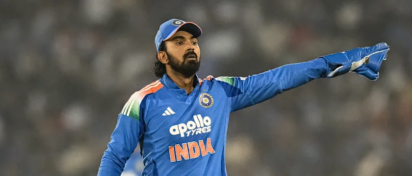 KL Rahul in action in the second ODI against South Africa in Raipur