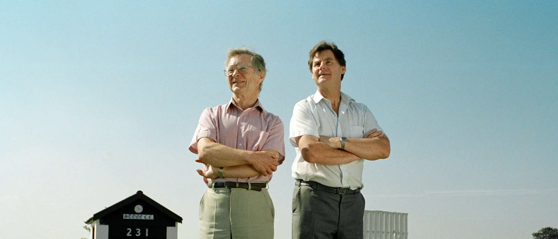 Frank Duckworth (left) and Tony Lewis at Stone Cricket Ground in 1998