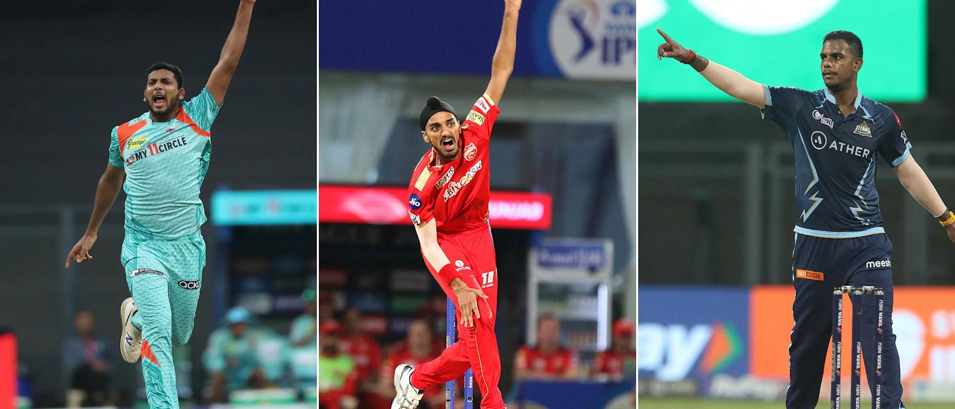 Logo of Dinesh Karthik's top pace bowlers in IPL 2022 – Mohsin Khan (Lucknow Super Giants), Arshdeep Singh (Punjab Kings), Yash Dayal (Gujarat Titans)