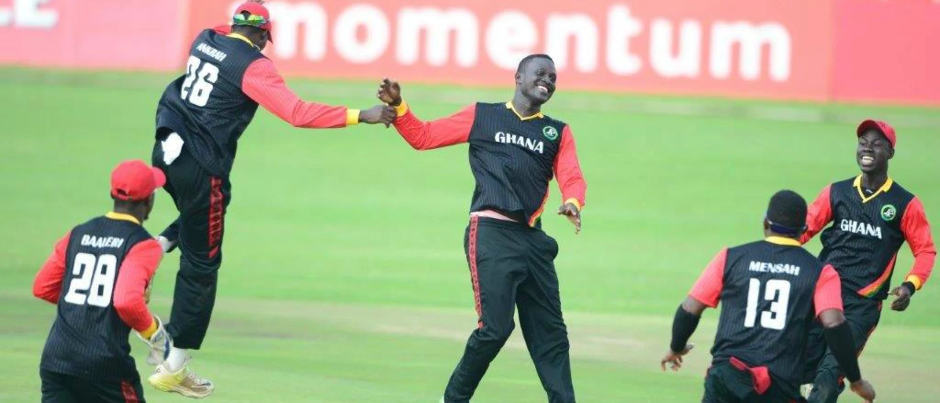 Logo of Isaac Aboagye of Ghana celebrates the wicket of Inzimam Master of Botswana