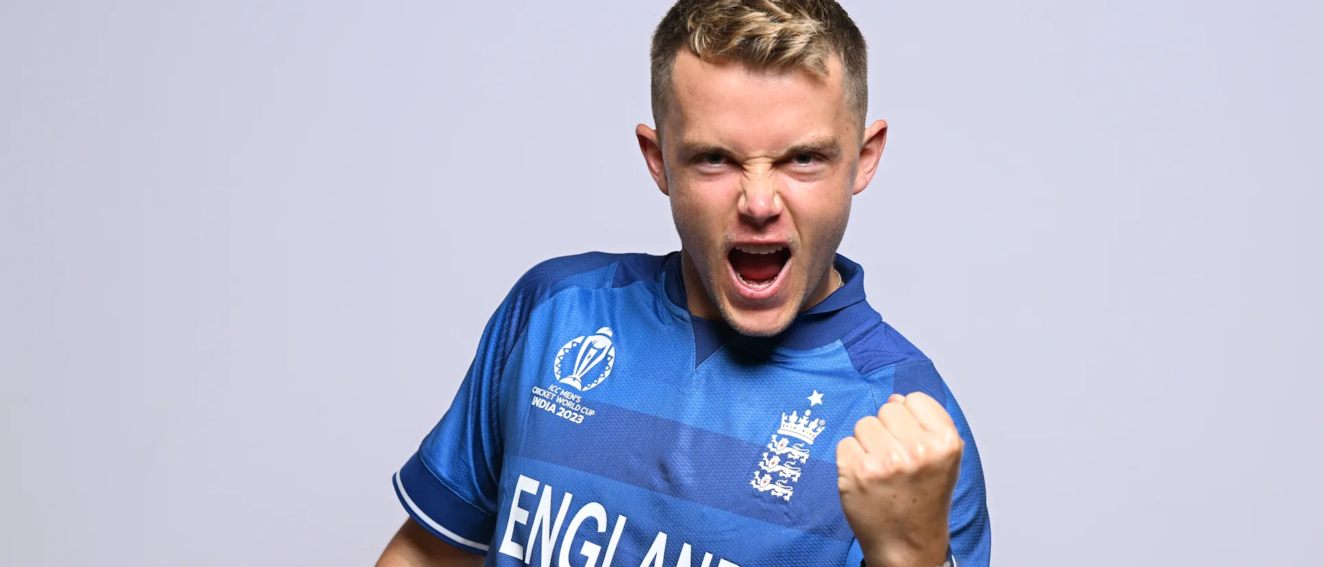 Logo of England's Sam Curran sporting the CWC23 kit