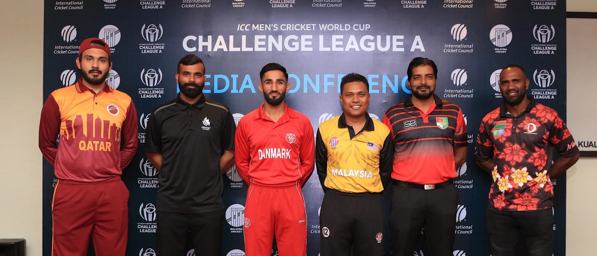 Logo of Team Captains for the ICC Men’s Cricket World Cup Challenge League A 2019 pose for press after the press conference
