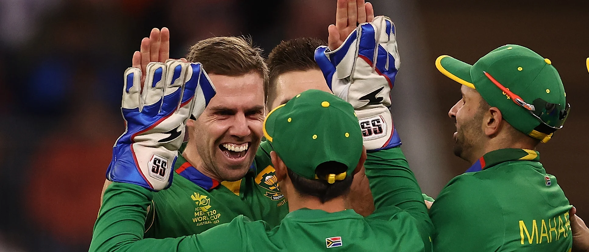 Logo of Anrich Nortje of South Africa celebrates the wicket of Deepak Hooda of India during the ICC Men's T20 World Cup match between India and South Africa 1920x1080