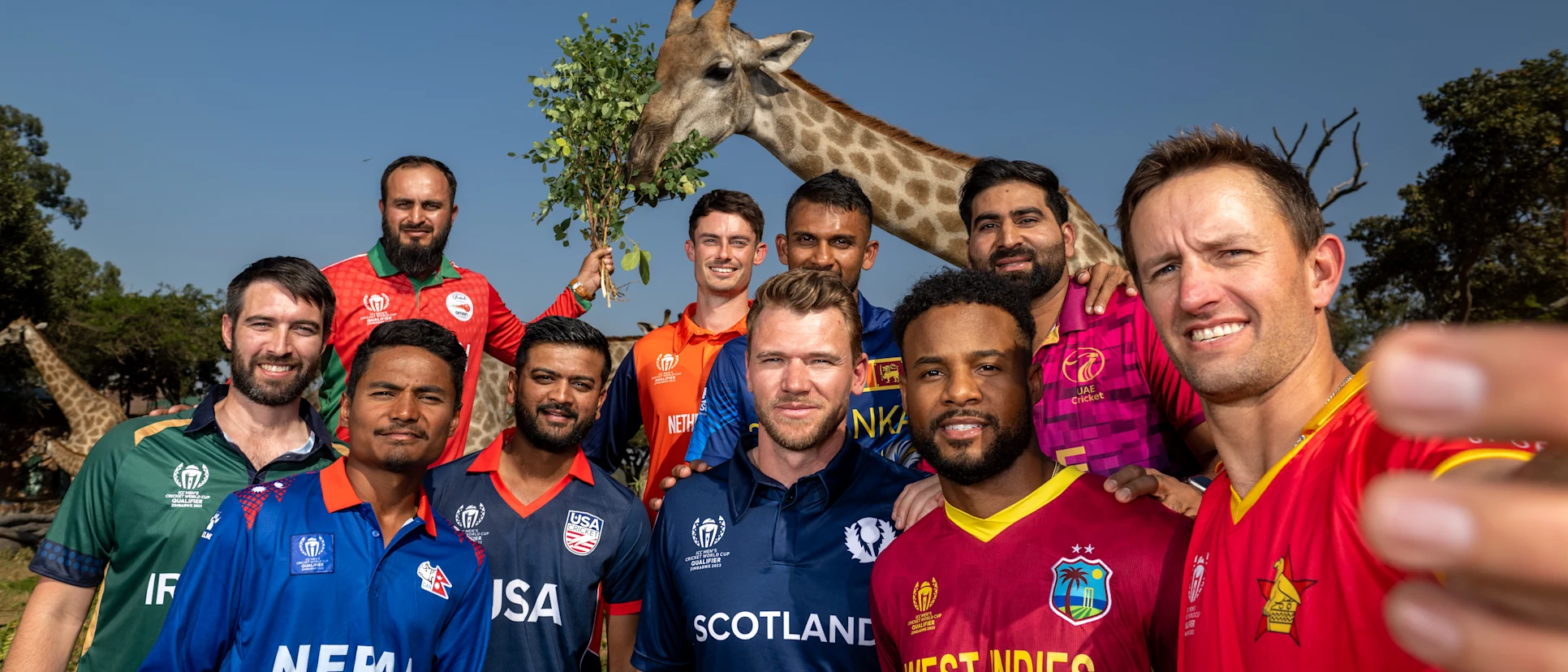 Logo of Captains pose ahead of the ICC Men's Cricket World Cup Qualifier Zimbabwe 2023