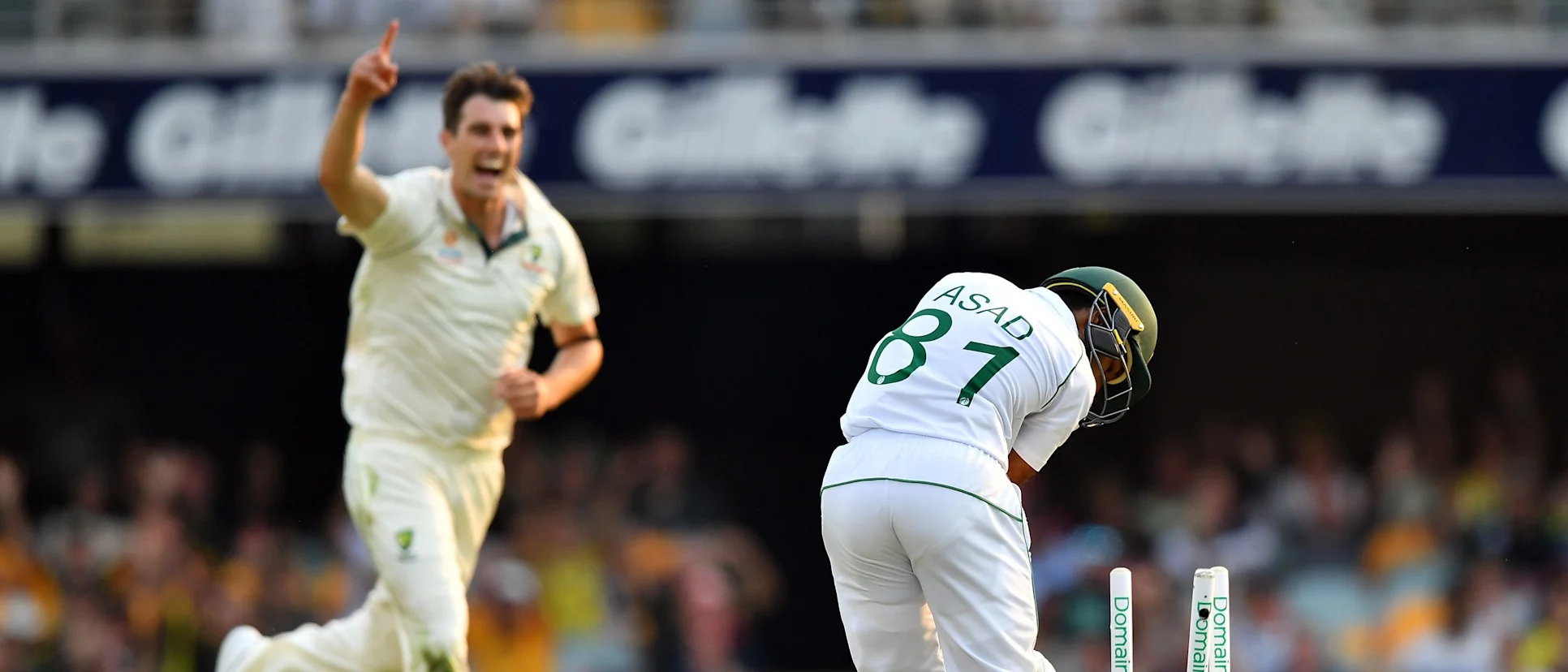 Logo of Just too good: Pat Cummins rattled Asad Shafiq's middle stump with an absolute peach