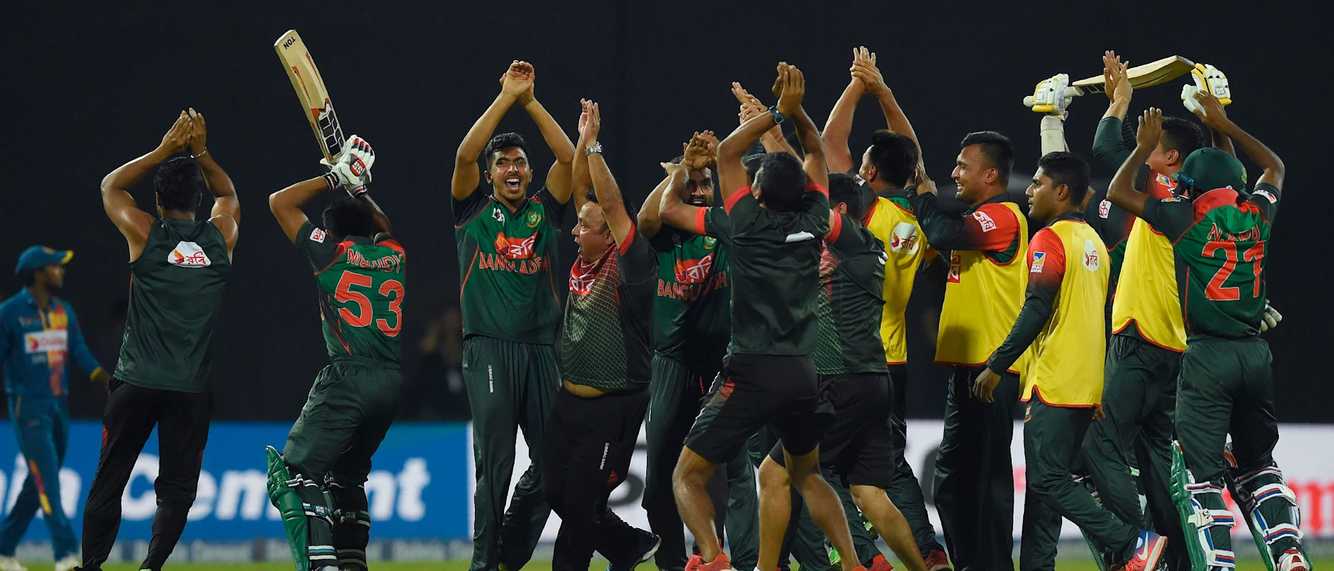 Bangladesh engage in their now-trademark 'snake charmer' celebration