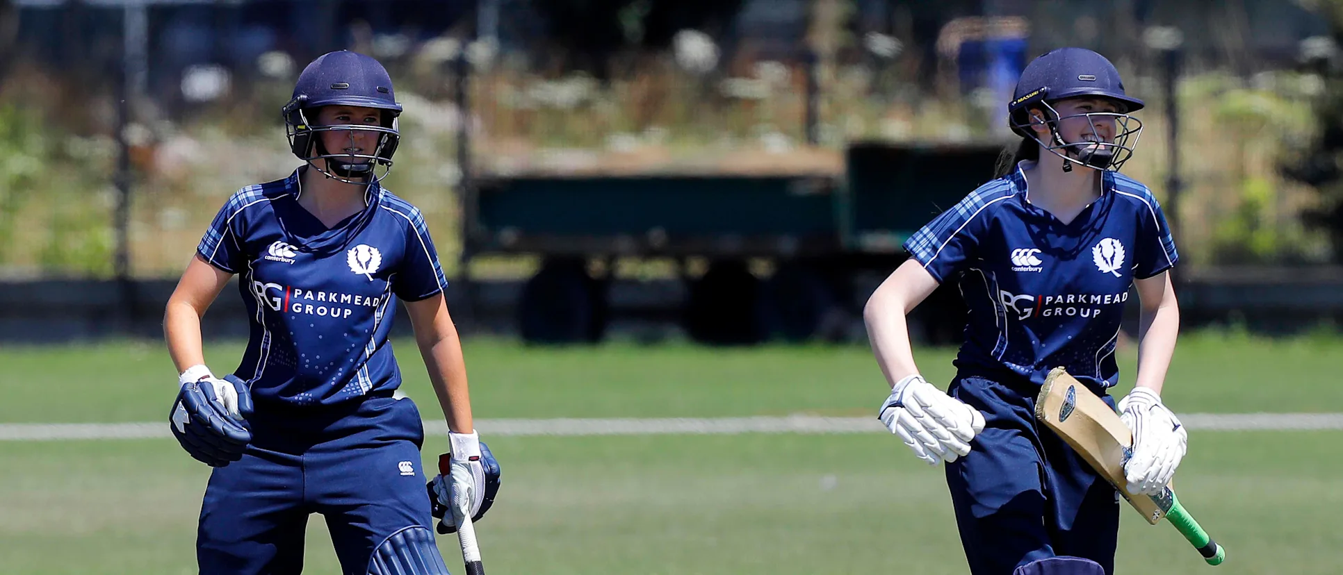 Logo of Scotland's openers the Bryce sisters running between the wicket, 3rd Place Play-off, ICC Women's World Twenty20 Qualifier at Utrecht, Jul 14th 2018.
