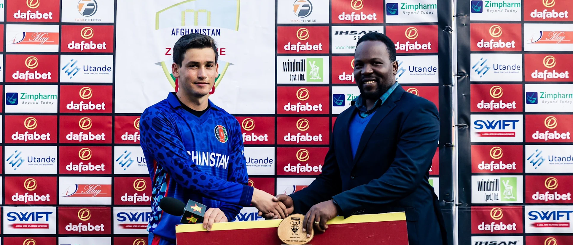 Logo of Noor Ahmad won the Player of the Match award on his international debut (Picture courtesy: Afghanistan Cricket Board)
