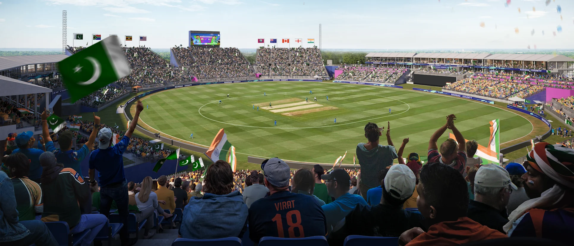 Logo of A view of the proposed Nassau County International Cricket Stadium from a fan perspective