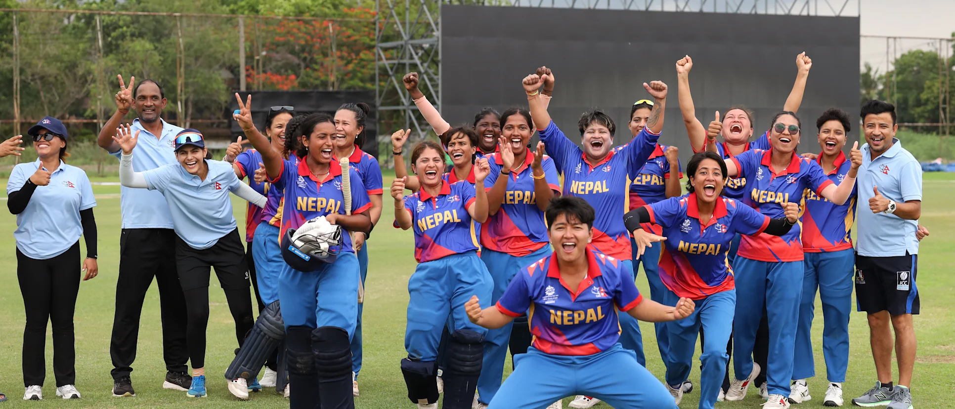 Logo of Nepal players celebrate their victory over the UAE