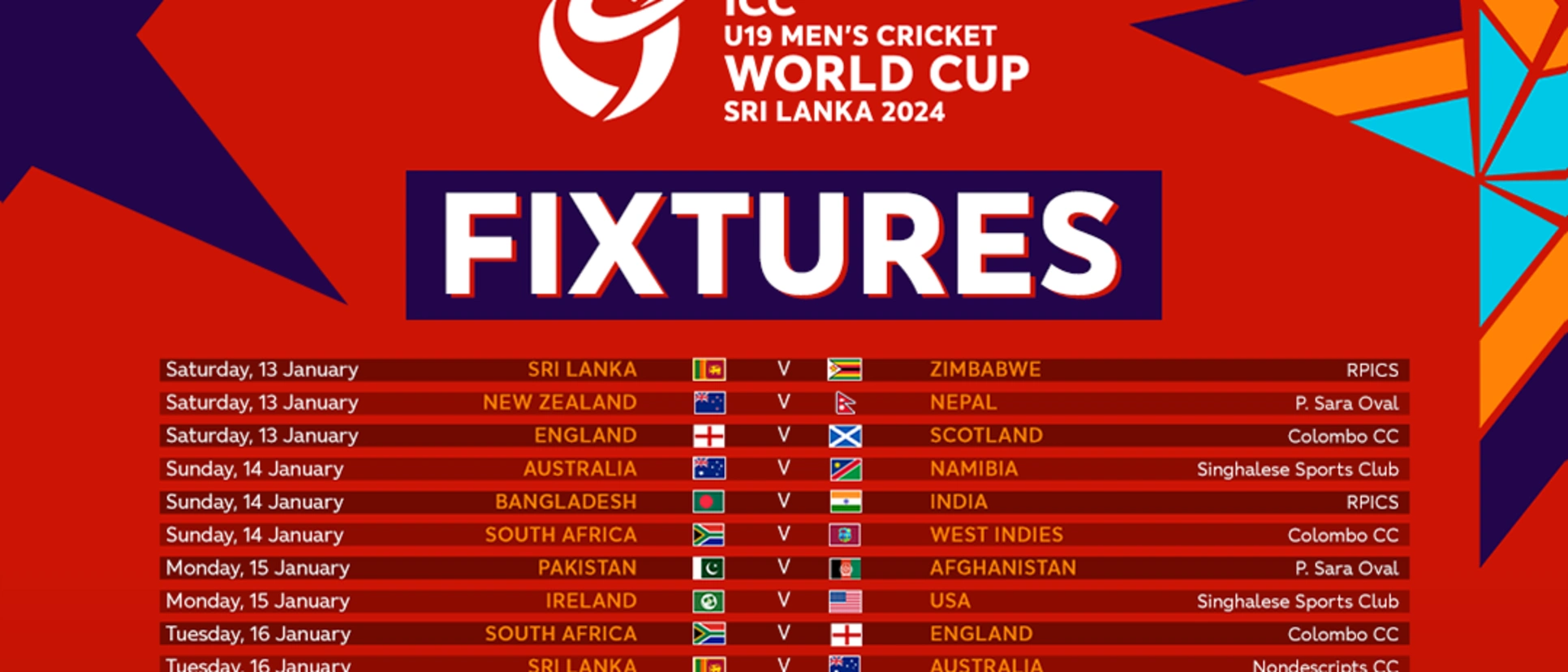 Logo of ICC U19 Men's Cricket World Cup 2024 Fixtures