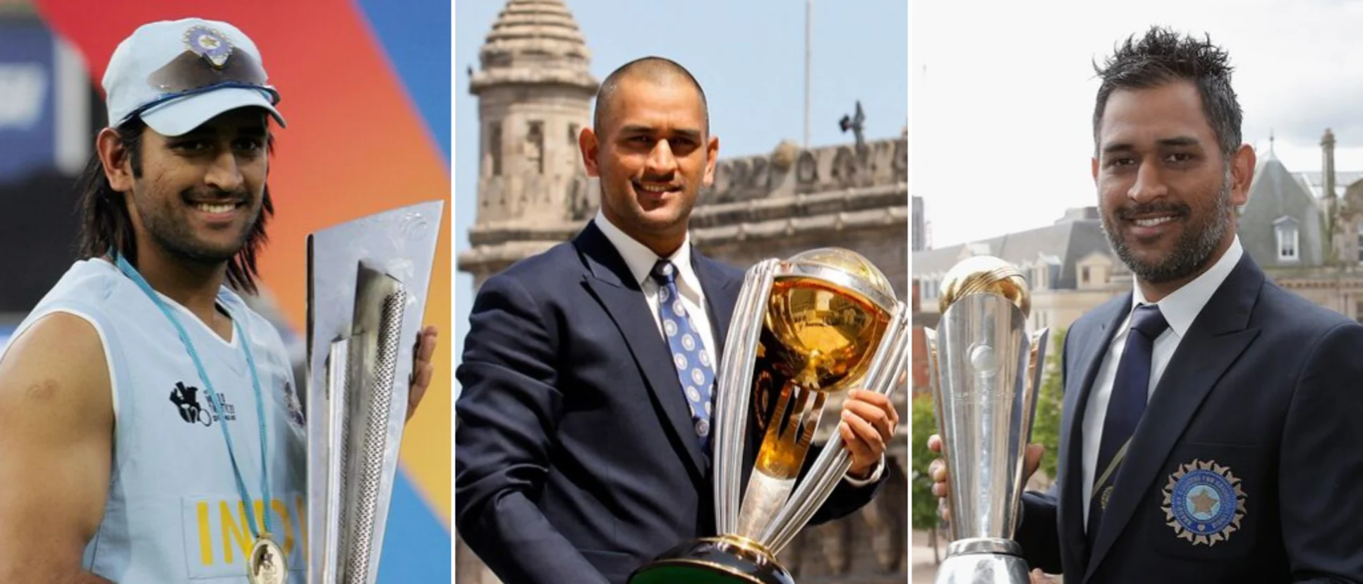 Logo of Dhoni ICC trophy collage