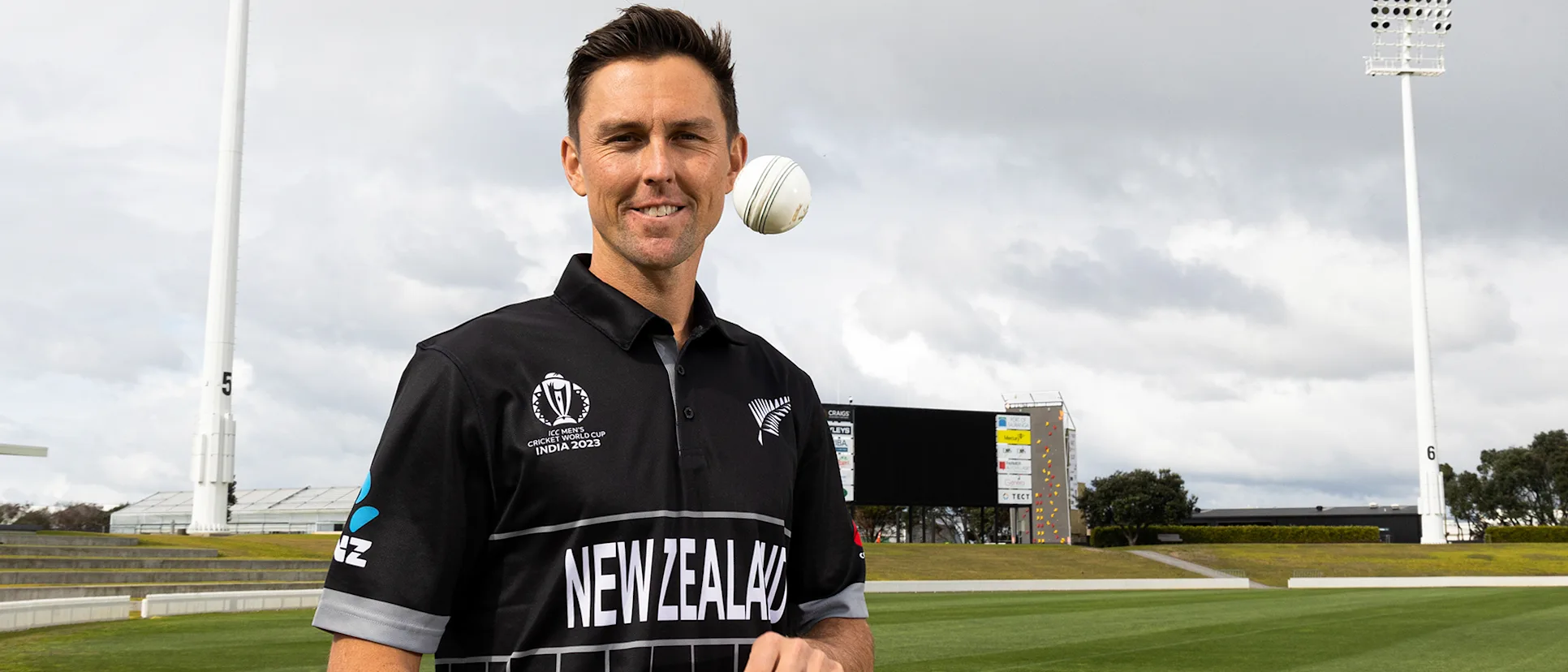 Logo of Trent Boult in New Zealand's Cricket World Cup 2023 kit