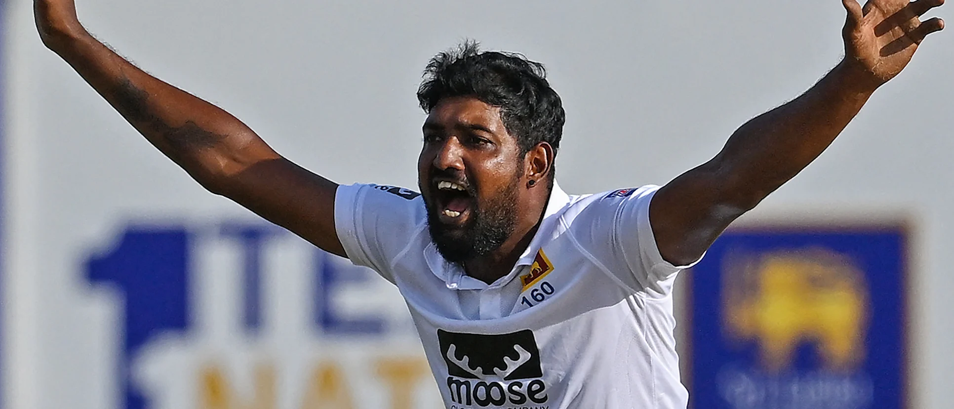 Logo of Sri Lanka Prabath Jayasuriya appeals for a Leg Before Wicket decision against Ireland's Andrew Balbirnie during the fourth day of the second and final cricket Test match between 1920x1080