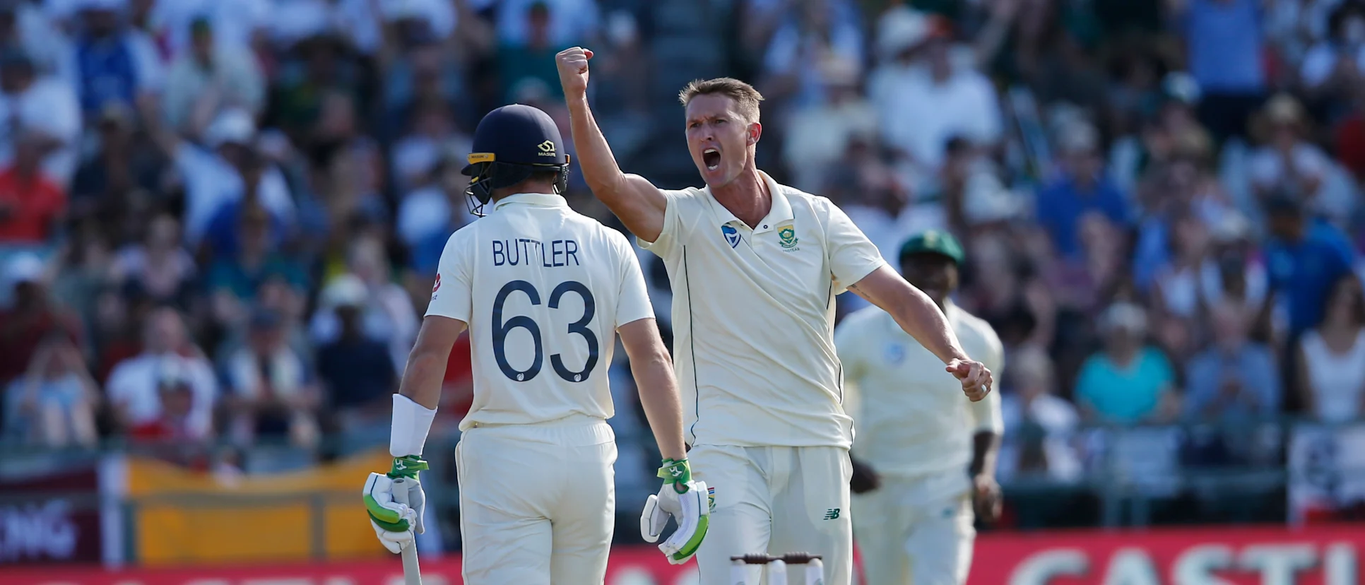 Logo of Dwaine Pretorius celebrates dismissing Jos Buttler