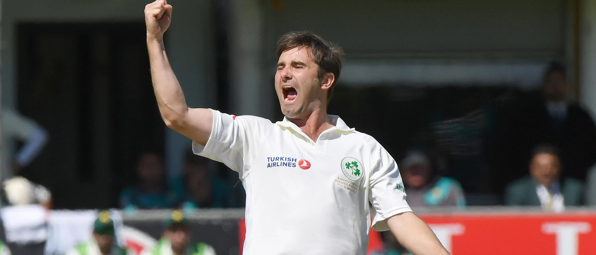 Logo of Tim Murtagh claims his first Test wicket