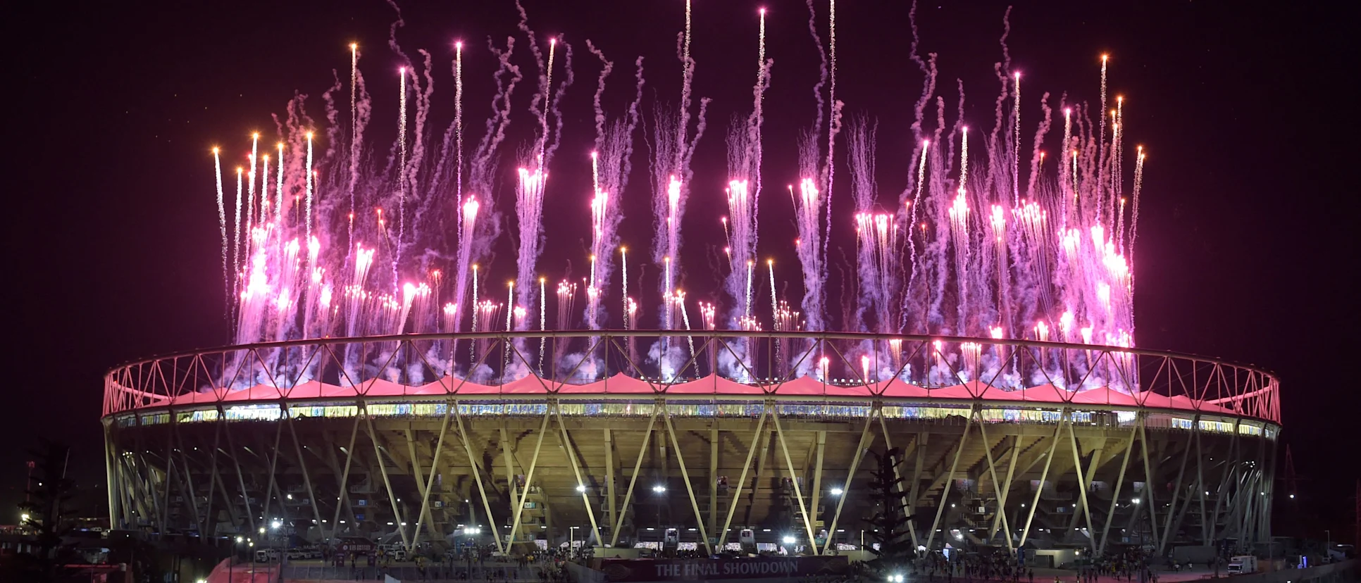 Fireworks explode over the Narendra Modi Stadium