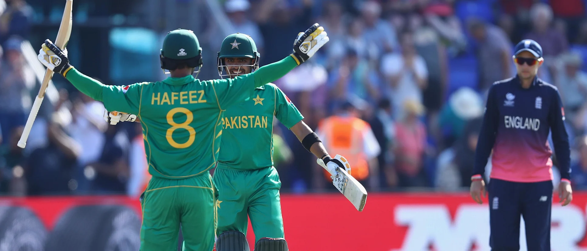 Logo of Mohammad Hafeez (31) and Babar Azam (38), hwever ensured that there were no further hiccups as Pakistan romped home in 37.1 overs to book a place in the final of Champions trophy 2017.