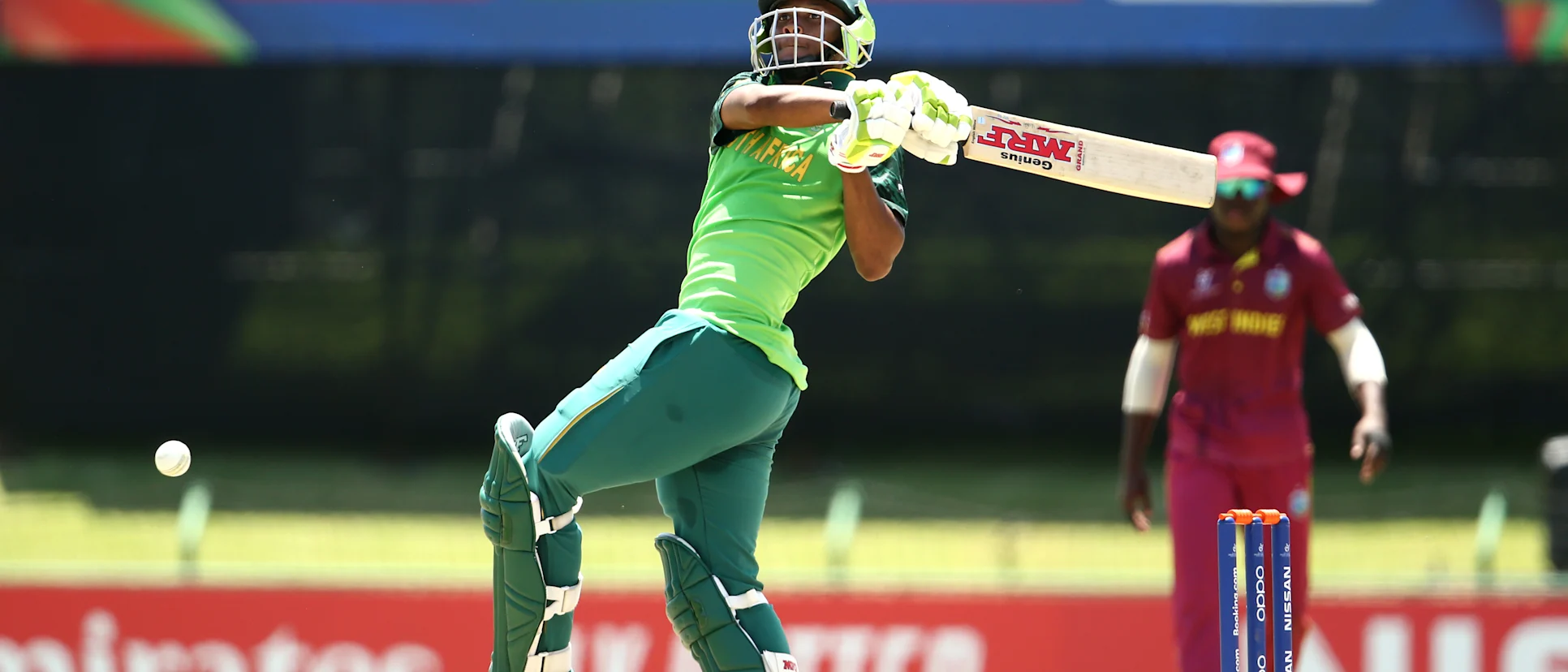 Levert Manje of South Africa bats during the ICC U19 Cricket World Super League Play-Off Semi-Final match between West Indies and South Africa at JB Marks Oval on February 01, 2020 in Potchefstroom, South Africa.