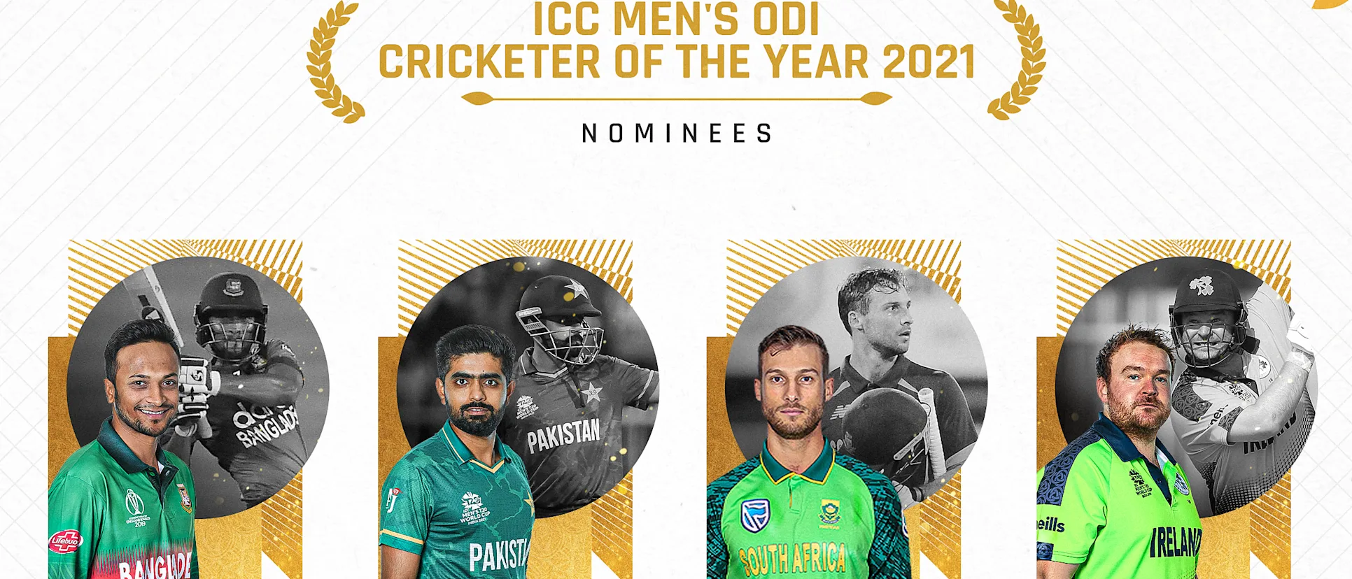 Logo of Shakib, Azam, Malan and Stirling – the four nominees for the ICC Men's ODI Player of the Year award