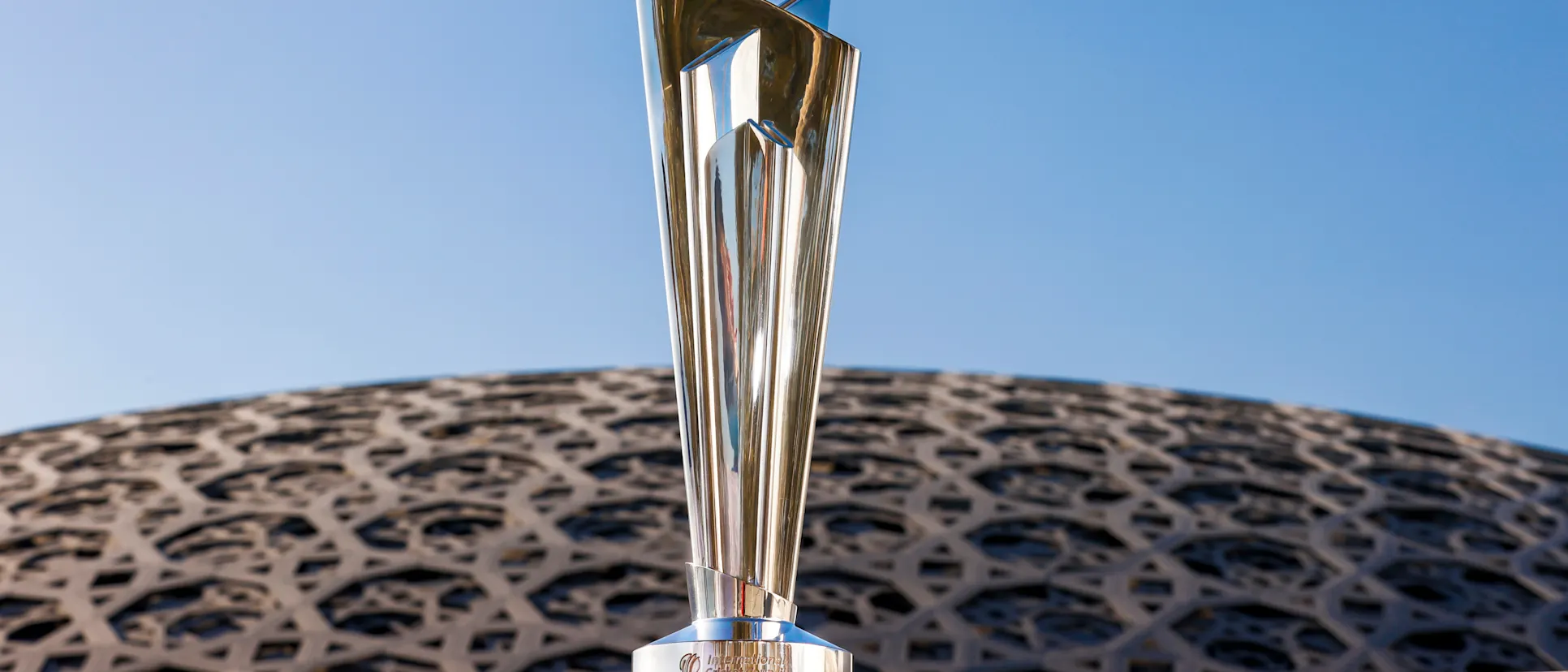 Logo of The ICC Men's T20 World Cup 2021 trophy at The Louvre Abu Dhabi ahead of the ICC Men’s T20 World Cup 2021 that begins on Sunday 17 October in UAE and Oman.