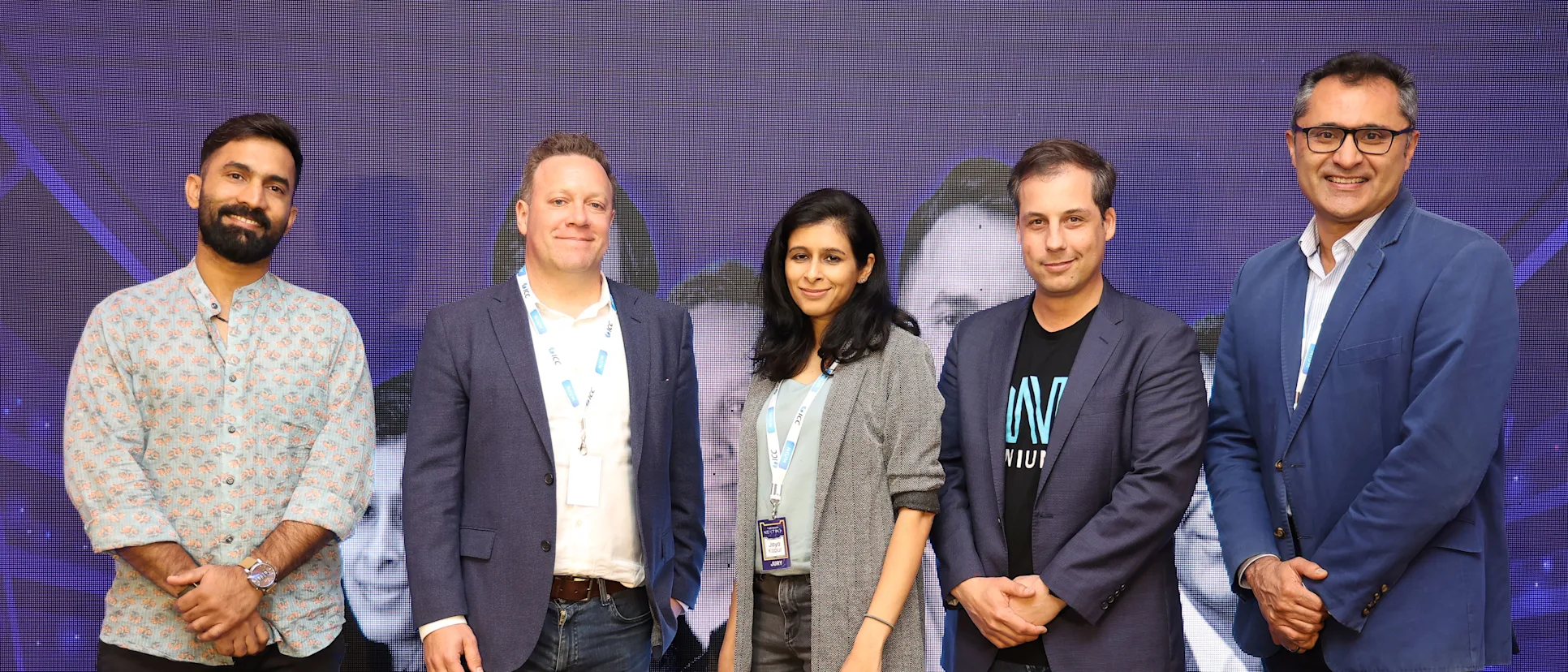 ICC Nium Hackathon Judges L-R Dinesh Karthik, ICC Finn Bradshaw, Nium Jaya Kapur, Nium Joaquin Ayuso De Paul, Picture Board Partners Unmish Parthasarathi