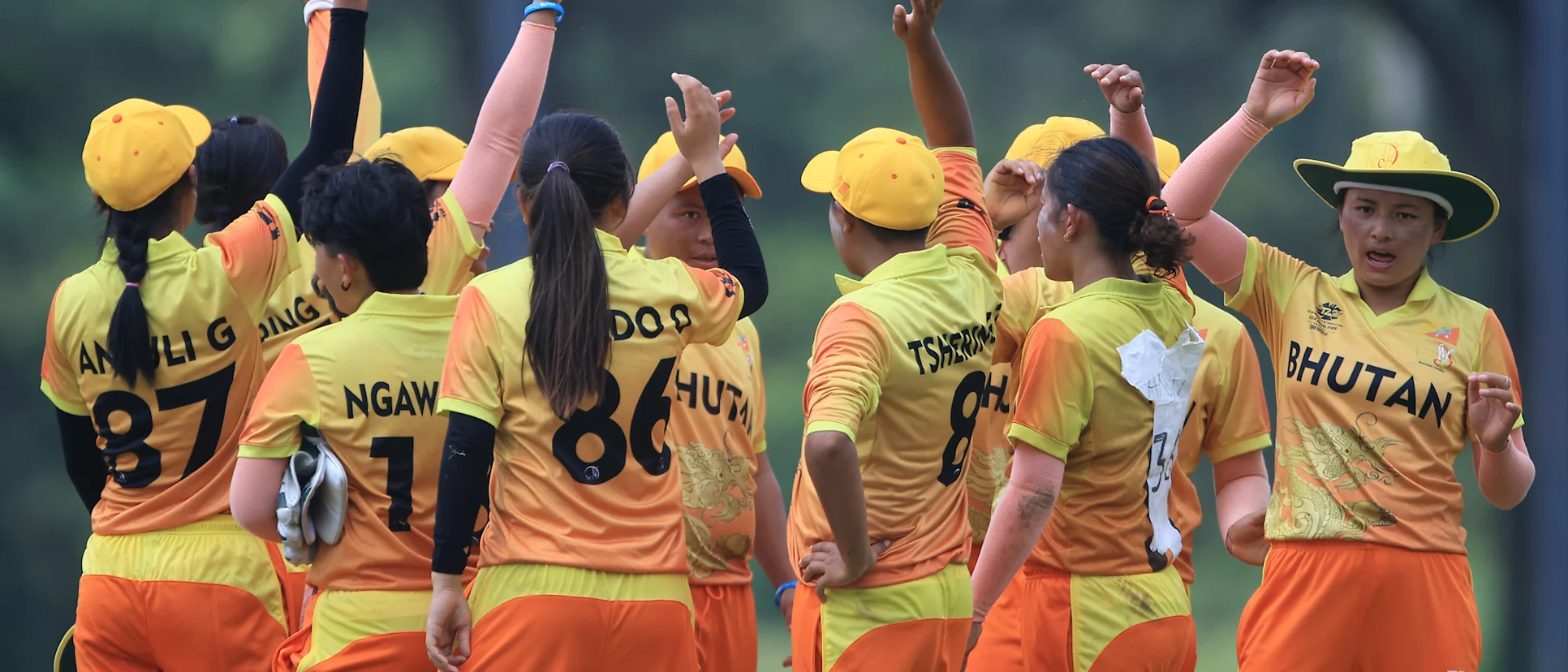 Bhutan players celebrate a wicket during their win over Qatar
