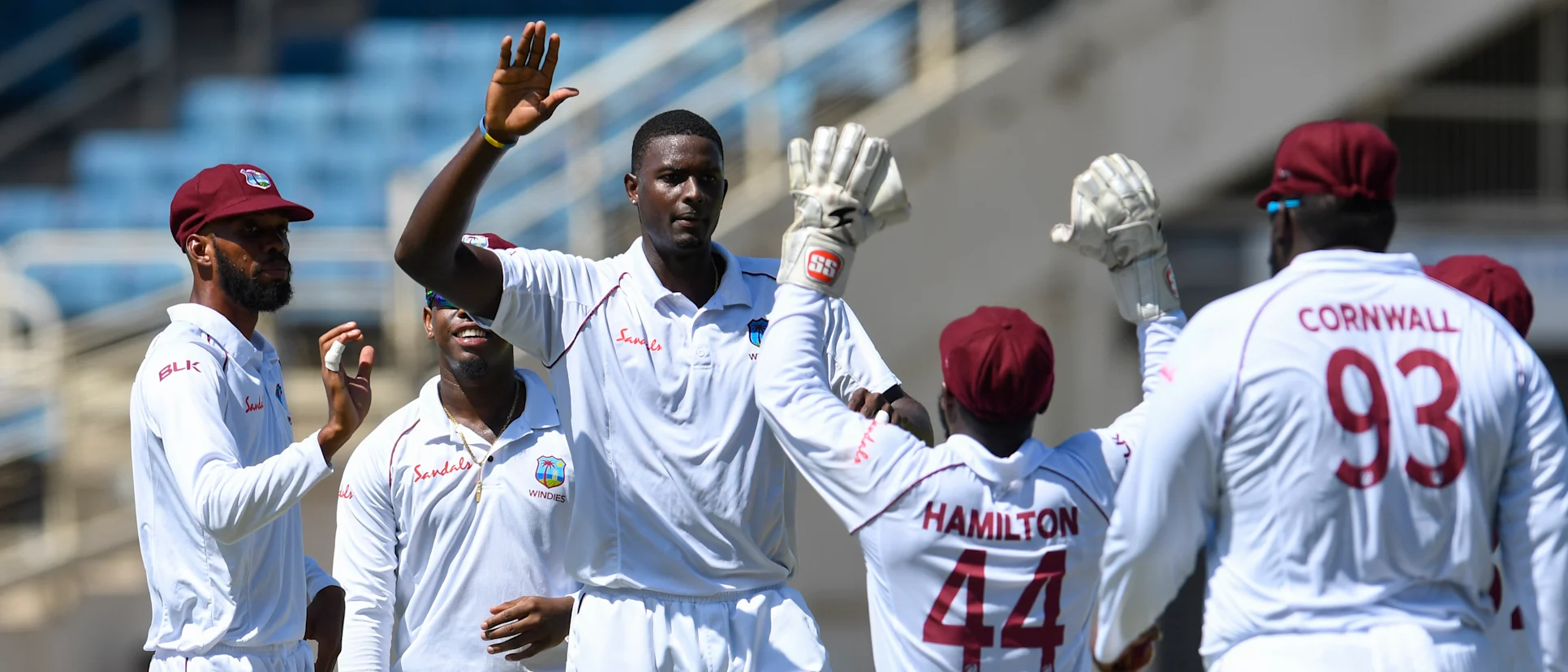 Logo of West Indies captain Jason Holder picked up three important wickets