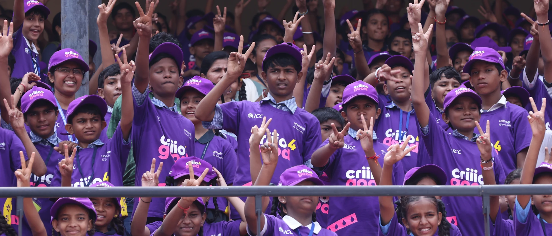 Logo of School students at the first Criiio 4 Good at Narendra Modi Stadium.