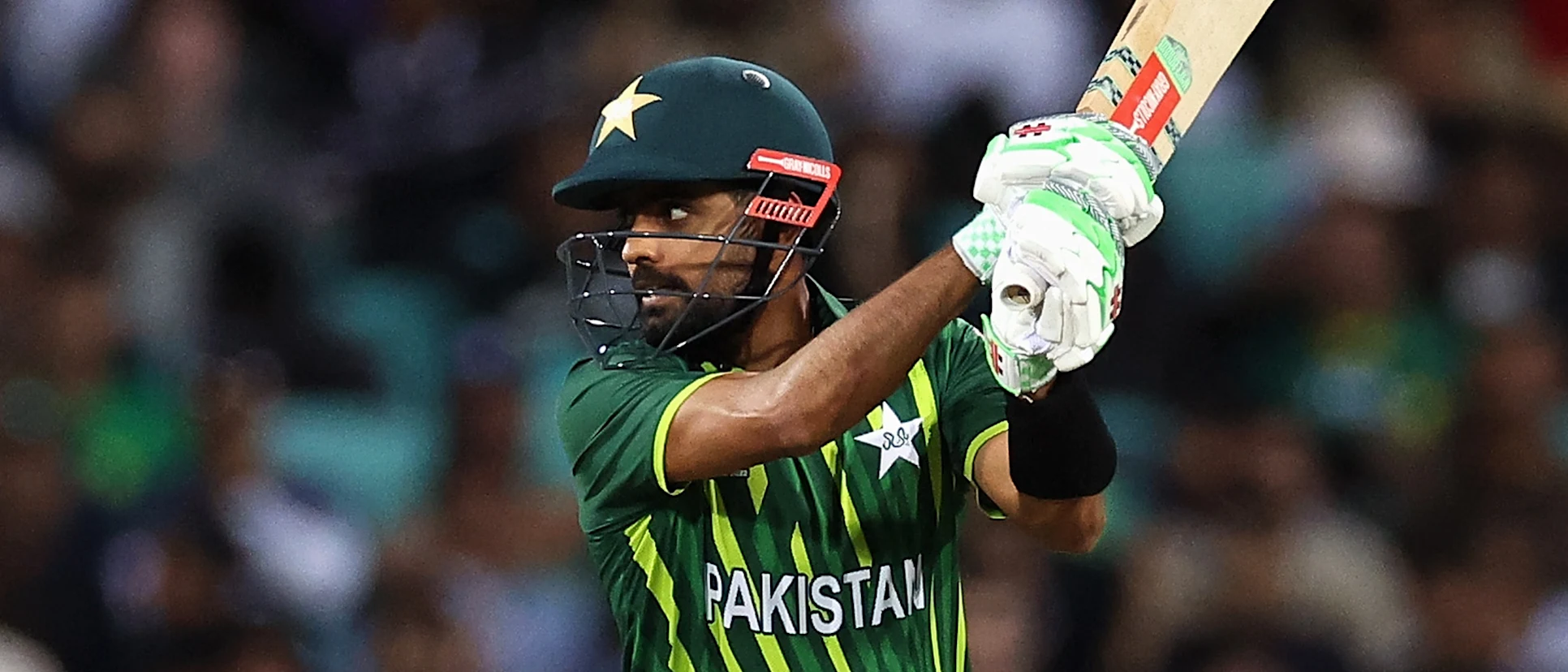 Logo of Babar Azam of Pakistan bats during the ICC Men's T20 World Cup Semi Final match between New Zealand and Pakistan 1920x1080